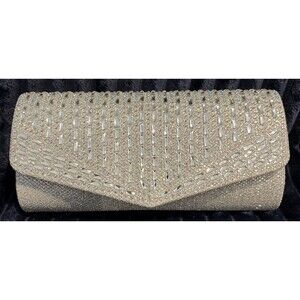 Four Seasons New York clutch Silver & crystals with shoulder chain 8x4 in NWT